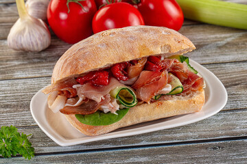 Ciabatta with cured parma and tomato