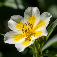 Fototapeta premium A close-up of a vibrant white flower with striking yellow highlights, showcasing delicate details of the flower's center and petals.