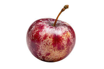 a red apple with a leaf sticking out of it