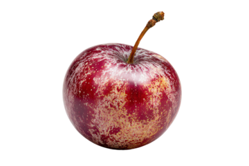 a red apple with a leaf sticking out of it