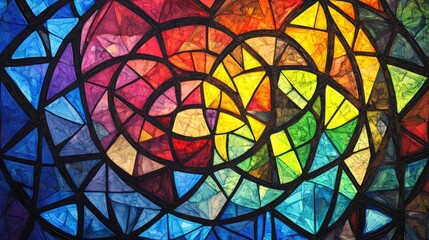 Fototapeta premium Colorful Geometric Stained Glass Pattern with Vibrant Shapes