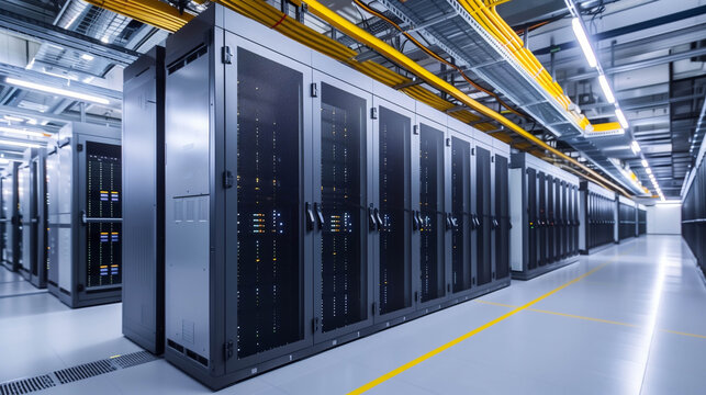 Server cabinets inside data center room. - Powered by Adobe