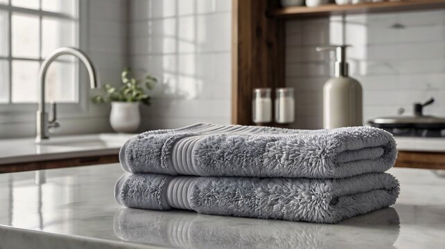 Soft Terry Cloth Towels on White Countertop