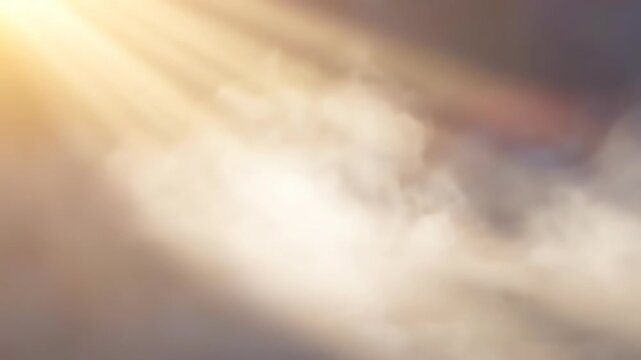 Seamlessly looping video of angelic light rays subtly piercing through ethereal mist, creating a serene, sacred atmosphere seamlessly looping video, tranquil, serene sacred atmosphere