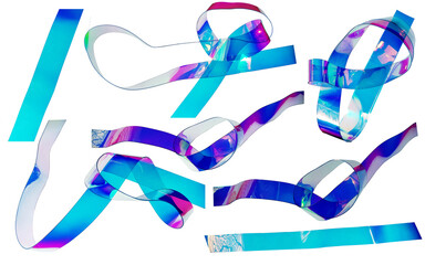 光を反射するイリディセント素材のリボン、抽象的な背景用グラフィック / Iridescent ribbons reflecting light, abstract graphics for a background
