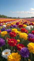 Vibrant flower field under sunny sky beautiful floral landscape