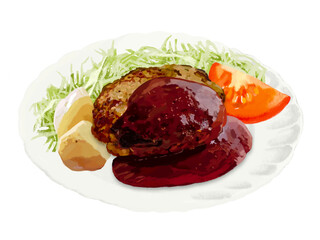 ハンバーグ（デミグラスソース）サラダ付き