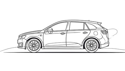 Obraz premium Outline drawing of a modern suv in motion