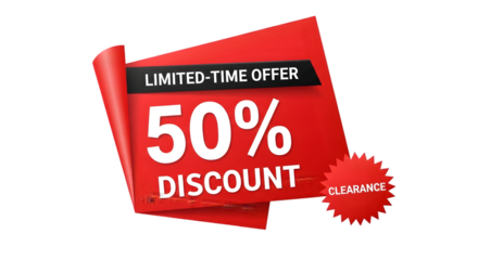 Limited-time 50% discount offer for retail sales, seasonal promotions, and marketing campaigns