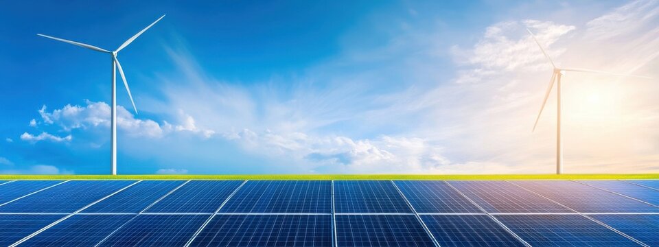 Renewable Energy Landscape with Wind Turbines and Solar Panels