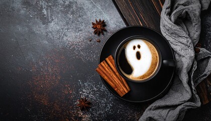 Halloween coffee with ghost foam art