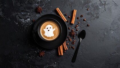 Halloween coffee with ghost foam art