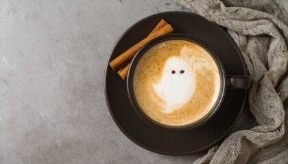Halloween coffee with ghost foam art