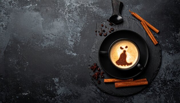 Halloween coffee with ghost foam art