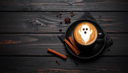 Halloween coffee with ghost foam art