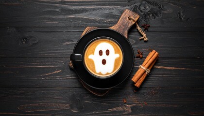 Halloween coffee with ghost foam art