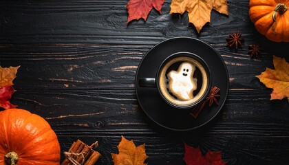 Halloween coffee with ghost foam art