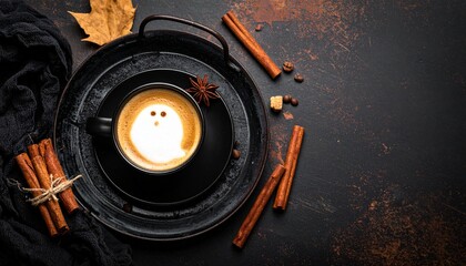 Halloween coffee with ghost foam art