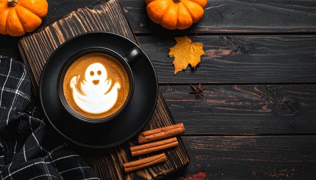 Halloween coffee with ghost foam art