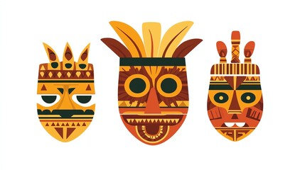 Colorful tribal masks with intricate patterns and vibrant hues symbolizing cultural heritage and art.