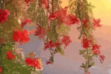 Various oil paintings, flowers, lakes, landscapes, villages, houses, suns, cats, dogs, chrysanthemums, roses, peonies, forests