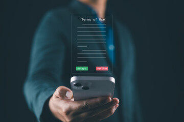 Terms of use business concept. Businessperson Sign Terms of use and reading  terms and conditions...