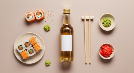 美しい寿司と日本酒のスタイリッシュな写真