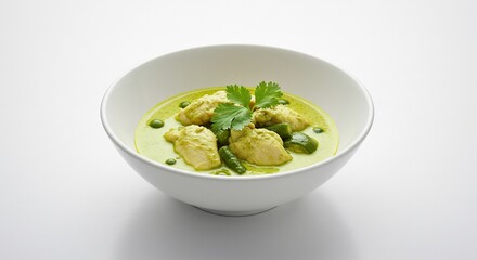 食欲をそそる本格グリーンカレー、鶏肉と香草の風味