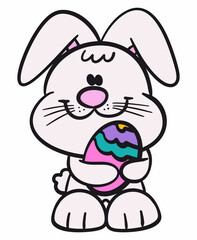 Adorable Cartoon Easter Bunny Holding a Decorated Egg A Symbol of Springtime Celebration and Festive Joy	