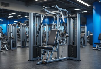 Fototapeta premium Modern gym interior featuring advanced strength training equipment with sleek design and blue