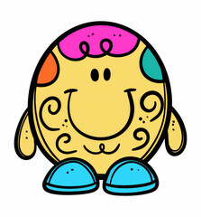 A Cute Yellow Cartoon Character with a Big Smile and Colorful Spots on its Head and Body This Whimsical Creature is Ready for Fun and Learning Adventures Perfect for Engaging Young Children in Educati