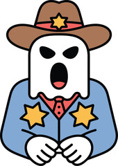 Ghost cowboy with sheriff star and open mouth vector