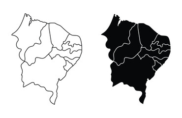 Brazil Northeast region map black white outline design