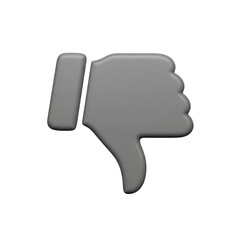 3D Gray Thumbs Down Icon with Glossy Finish symbol dislike isolated on a transparent background