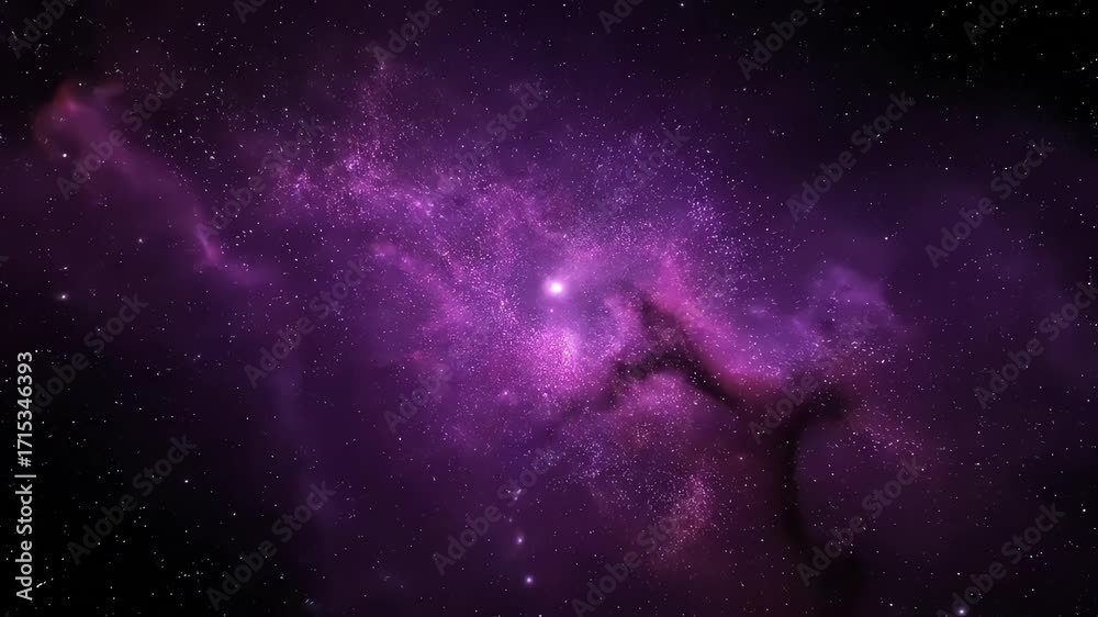 Wall mural seamlessly looping video of shimmering purple nebula dust expanding and contracting in an abstract, 