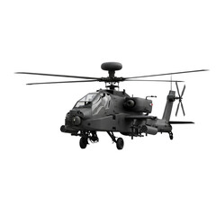 Dark Gray Attack Helicopter with Rotors and Weapons on Black Background military isolated on a transparent background