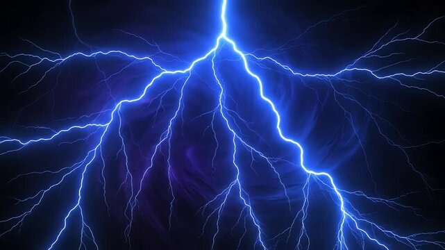 Seamlessly looping video of stylized abstract lightning crackling across a dark energy field loop, strong, storm
