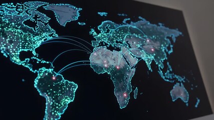 Digital world map showcasing global connections and data - Powered by Adobe