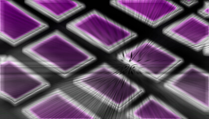 Bouton rose multicouche avec fond noir et reflets lumineux et effet de texte zoomé.