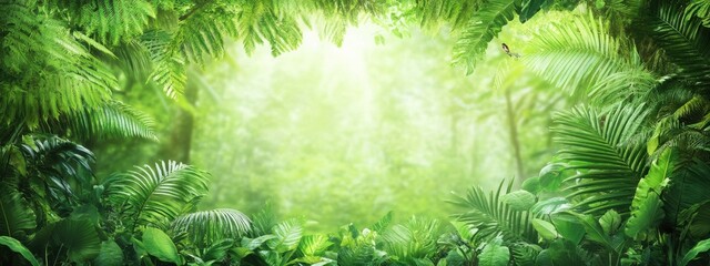 Obraz premium Lush Green Tropical Forest with Sunlight Filtering Through Foliage