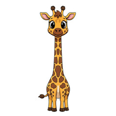 Obraz premium Cute cartoon giraffe with brown spots and long neck isolated animal illustration isolated on a transparent background