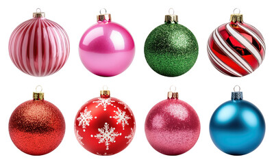 PNG Colorful festive Christmas ornaments displayed, element set on transparent background
