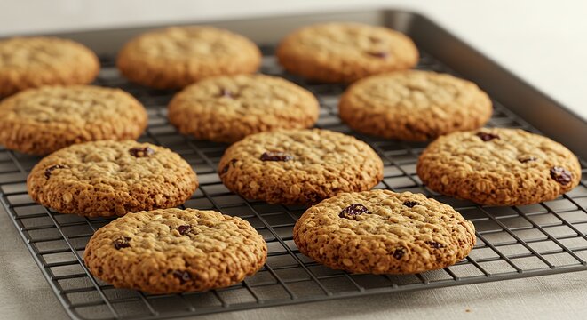 Oatmeal cookies with cranberries on a baking sheet