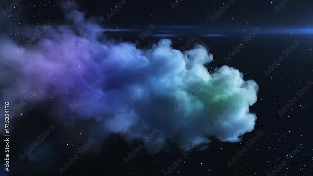 Wall mural seamlessly looping video showing an abstract cosmic dust cloud slowly drifting with distant, subtle 