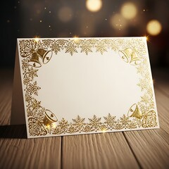 Elegant blank festive card design with shimmering golden bells and snowflakes for holiday greetings and celebrations