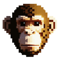 Fototapeta premium Pixelated Ape Portrait in Retro 8-Bit Style, Digital Art of a Monkey