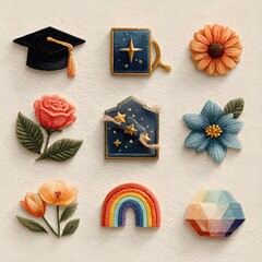 A festive collection of graduation cap icons bursting with joy.