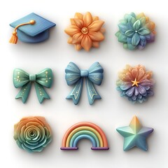 A festive collection of graduation cap icons bursting with joy.