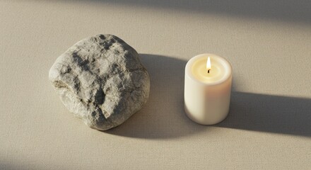 Simple Serenity: A Stone and Candle, Peaceful Still Life