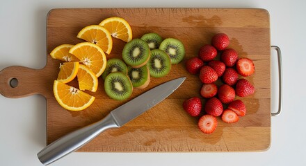 Sliced Fresh Fruits on a Wooden Cutting Board